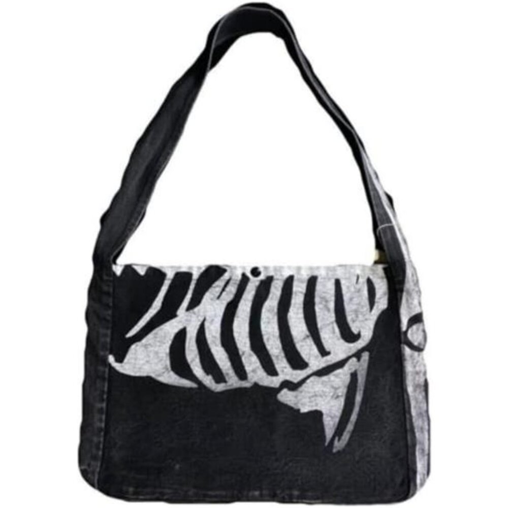 Goth Messenger Bag Skull Purse Canvas Gothic Grunge Y2K Fairy Fashion Handbag